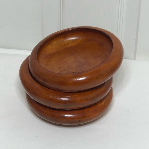 Unbranded Vintage Set Of 3 Hand Turned Crafted Wood Salad / Snack Bowls - Picture 2 of 12